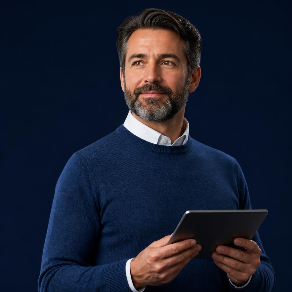 Profissional consultando as informações do Fórum em um tablet